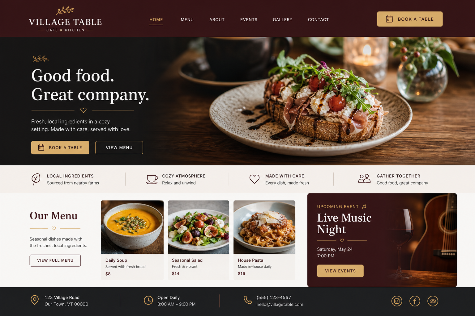 Cafe or restaurant website